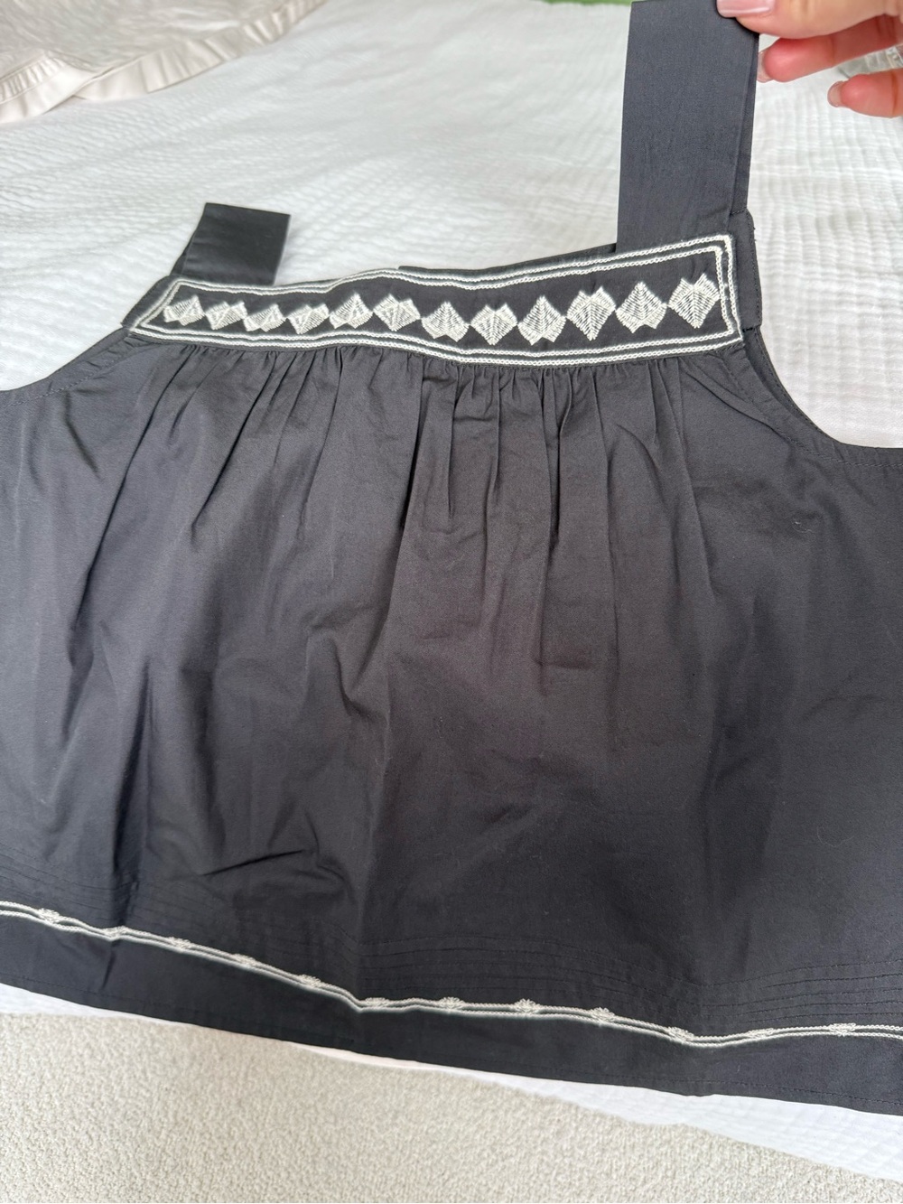 Bonpoint Gray Tank Top with White Geometric Embroidery
